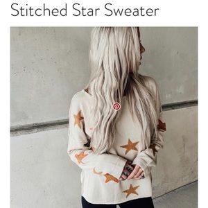 Stitched Star Light Weight Cream Sweater